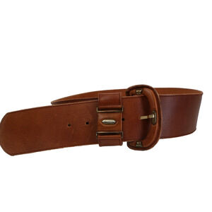 Vintage Echt Leder Brown Genuine Leather Wide Belt Large Buckle Size 42